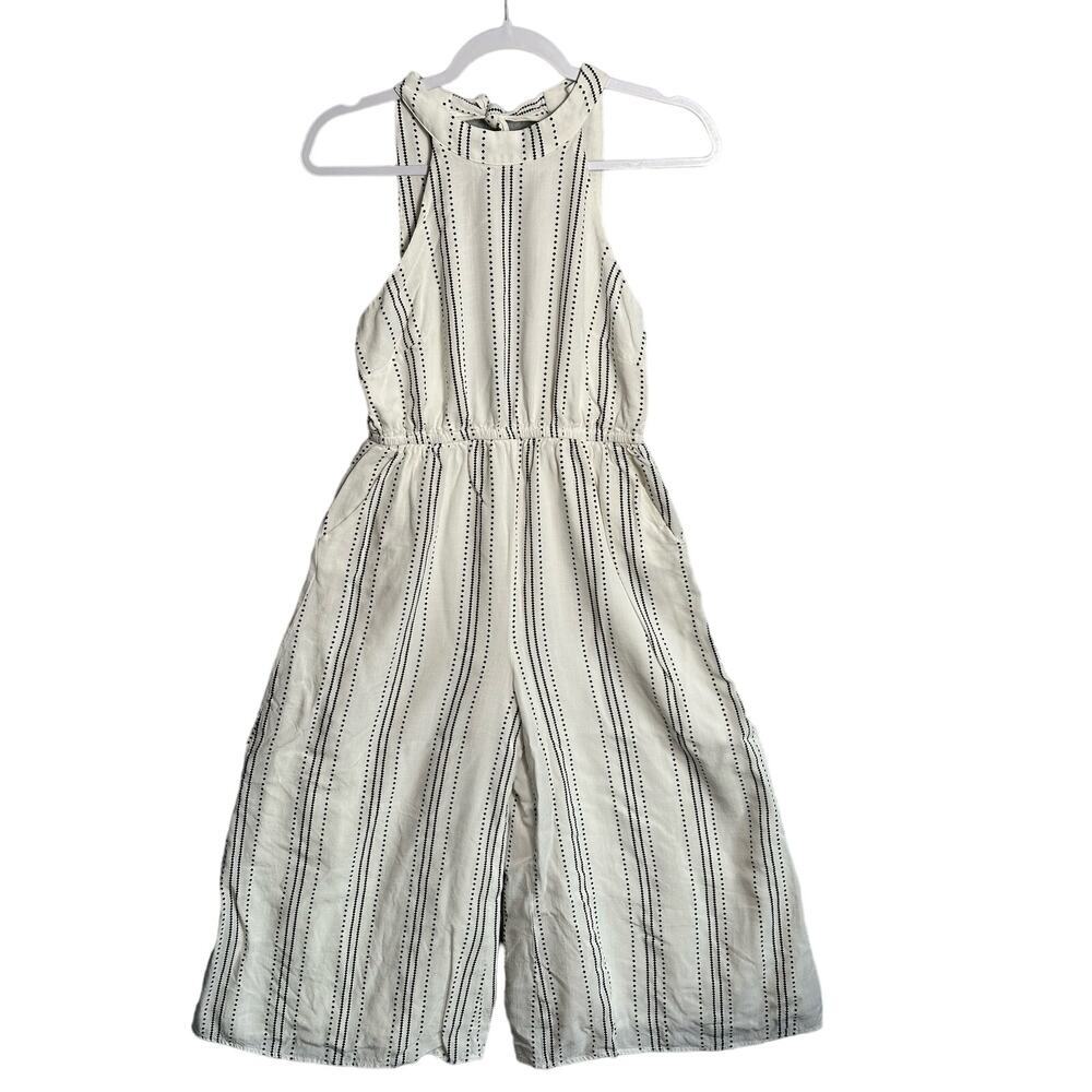 Lush‎ | Sz S  Wide Leg Cropped Jumpsuit High Halter Neck Black & White Open Back